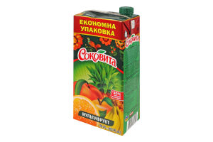 Напиток соковый пастеризованный с сахаром и подсластителем экстрактом листьев стевии мультифруктовый Соковита т/п 1.93л