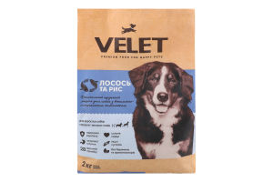 Корм д/дорослих собак середніх та великих порід Преміум з лососем та рисом сухий 2кг Velet