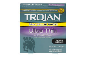 Trojan Sensitivity Ultra Thin Premium Lubricant Premium Latex Condoms - 36 CT