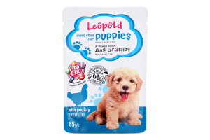 Корм консервированный мясной для щенков С птицей Leopold д/п 85г