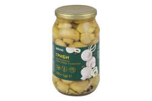 Шампіньйони мариновані з цибулею Novus с/б 420г