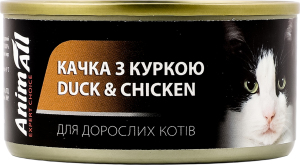 Корм д/дорослих котів з качкою та куркою 80г ж/б AnimAll
