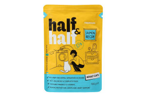 Корм влажный полнорационный для взрослых котов с лососем в желе Premium Half&Half д/п 100г