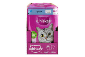Корм консервированный полнорационный для взрослых котов С тунцом в желе Whiskas д/п 85г