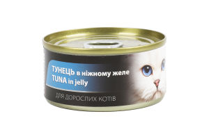 Корм влажный для взрослых котов Тунец в нежном желе AnimAll ж/б 85г