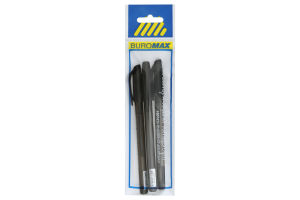 Ручка масляна Hypnos, чорна, 3 шт. Блістер, BUROMAX