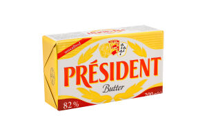 Масло кислосливочное 82% несоленое President м/у 200г