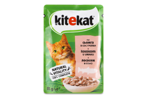 Корм консервований повнораціонний для дорослих котів З лососем в соусі Kitekat д/п 85г