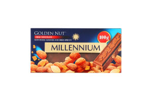 Шоколад молочний з цілим мигдалем та курагою Golden Nut Millennium к/у 100г