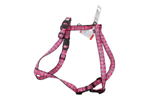 Шлея д/собак Смайли на рожевому з QR паспортом анатомічна H-образна нейлон пластиковий фастекс р.L 25мм A51-85см B60-85см WauDog