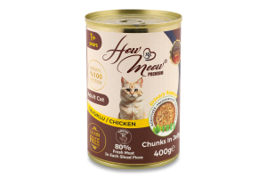 Корм д/дорослих котів з куркою 400г ж/б How Meow