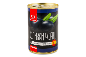 Оливки черные большие с косточкой Хіт продукт ж/б 390г