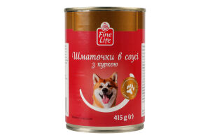 Корм консервований повнораціонний для дорослих собак Шматочки в соусі з куркою Fine Life з/б 415г