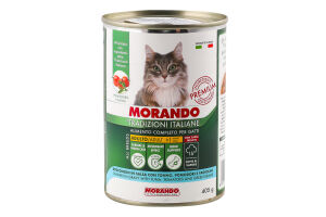 Корм д/котів Шматочки в соусі з тунцем томатами та стручковою квасолею 405г ж/б Morando Tradizioni