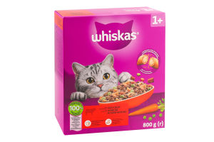 Корм сухий повнораціонний для дорослих котів з яловичиною Whiskas к/у 800г