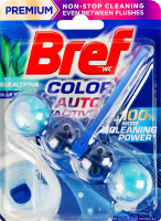 Средство для чистки унитаза твердый туалетный блок Эвкалипт Color auto active Premium Bref 50г