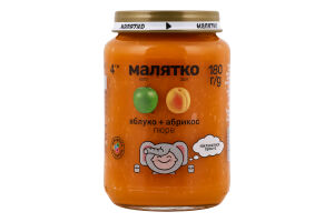 Пюре для детей от 4мес Яблоко-абрикос Малятко с/б 180г