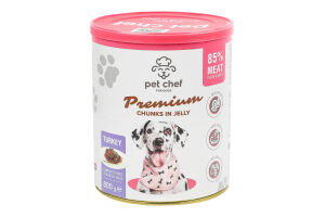 Корм д/дорослих собак Premium шматочки з індичкою в желе 800г ж/б Pet Chef