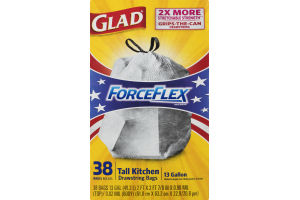Glad ForceFlex Drawstring Tall Kitchen Trash Bags, Unscented, 13 Gallon, 38 Count
