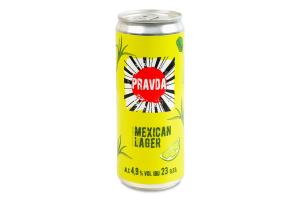 Пиво 0.33л 4.9% светлое нефильтрованное непастеризованное Mexican Lager Pravda ж/б