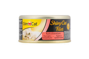 Корм консервований для котів всіх порід Курча з креветками Filet Shiny Cat GimCat з/б 70г