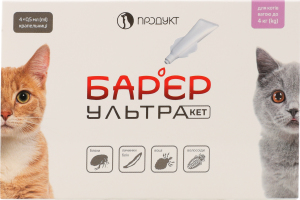 Краплі інсектоакарицидні д/котів Бар'єр Ультра 4*0,5мл Продукт