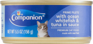 Companion Premium Cat Food Prime Filets with Ocean Whitefish & Tuna in Sauce 5.5 OZ