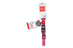 Нашийник з QR паспортом рожевий відновлена бавовна пластикова пряжка 15мм L25-35см 02867 ВауДог Ре-коттон