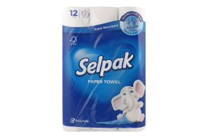 Полотенца бумажные 3-х слойные Super Absorbent Selpak 12шт