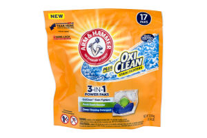 Arm & Hammer Concentrated Laundry Detergent 3-In-1 Power Paks With Oxi Clean Stain Fighters - 17 PK