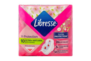 Прокладки гигиенические с экстрактом алоэ вера и ромашки Ultra+Natural Libresse 10шт