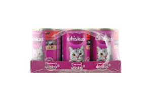 Корм консервований повнораціонний для дорослих котів З яловичиною в соусі Whiskas з/б 400г