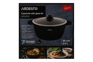Каструля Gemini Anzio 2,5л чорний алюміній з скляною кришкою Ardesтo