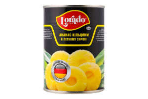 Ананас кільцями в легкому сиропі стерилізований Lorado з/б 565г