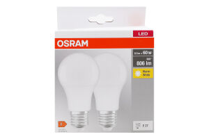 Лампа світлодіодна 8,5W 230V 2700K E27 A60 2шт Osram
