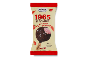 Мороженое 12% эскимо двухслойное в шоколадной глазури с рисовыми шариками Клубника Junior Пломбир 1965 Лімо м/у 65г
