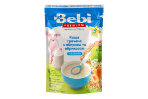 Каша молочная сухая для детей от 5мес быстрорастворимая Гречневая с яблоком и абрикосом Bebi Premium д/п 200г