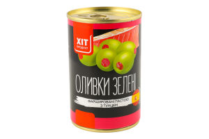Оливки зеленые фаршированные тунцом Хіт продукт ж/б 300г