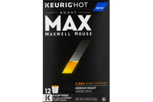 Maxwell House Medium Roast K-Cup Pods Max 1.25x More Caffeine - 12 CT