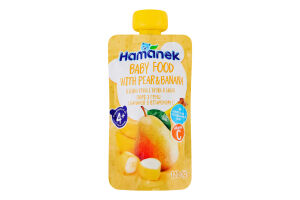 Пюре для детей от 4мес гомогенизированное стерилизованное из груш и бананов с витамином С Hamanek д/п 120г
