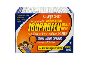 CareOne Ibuprofen Junior Strength Ages 2-11 Orange Flavored Chewables Pain Reliever/Fever Reducer - 24 CT