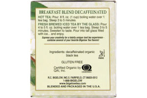 Bigelow All Natural Organic Breakfast Blend Decaffeinated Black Tea