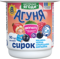 Сирок 3.9% для дітей від 8міс з наповнювачем фруктовим Малина-чорна смородина-шипшина Імуніті Агуня ст 90г