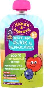 Пюре для детей от 5 месяцев из яблок и чернослива Ложка в ладошке д/п 90г