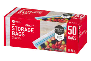 SE Grocers Resealable Storage Bags Quart - 50 CT