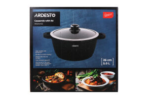 Каструля Gemini Anzio 5л чорний алюміній з скляною кришкою Ardesтo