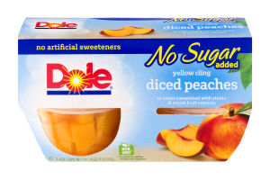 Dole No Sugar Added Yellow Cling Diced Peaches in Water Sweetened with Stevia & Monk Fruit Extracts - 4 CT