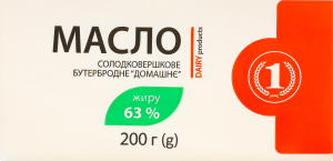 Масло 63% солодковершкове бутербродне Домашнє ТМ "1" м/у 200г
