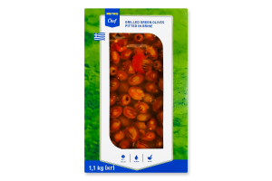 Оливки зеленые без косточек обжаренные на гриле в маринаде с овощами и пряностями пастеризованные Metro Chef лоток 1.1кг