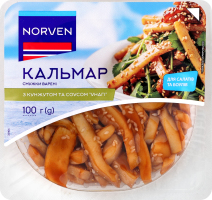 Кальмар полоски вареные с кунжутом и соусом Унаги Norven лоток 100г